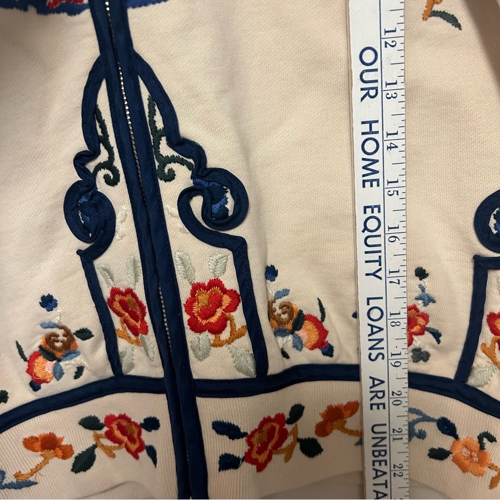 Y2K lucky brand L zip up hoodie Asian design floral embroidery sweatshirt boho - Picture 7 of 14